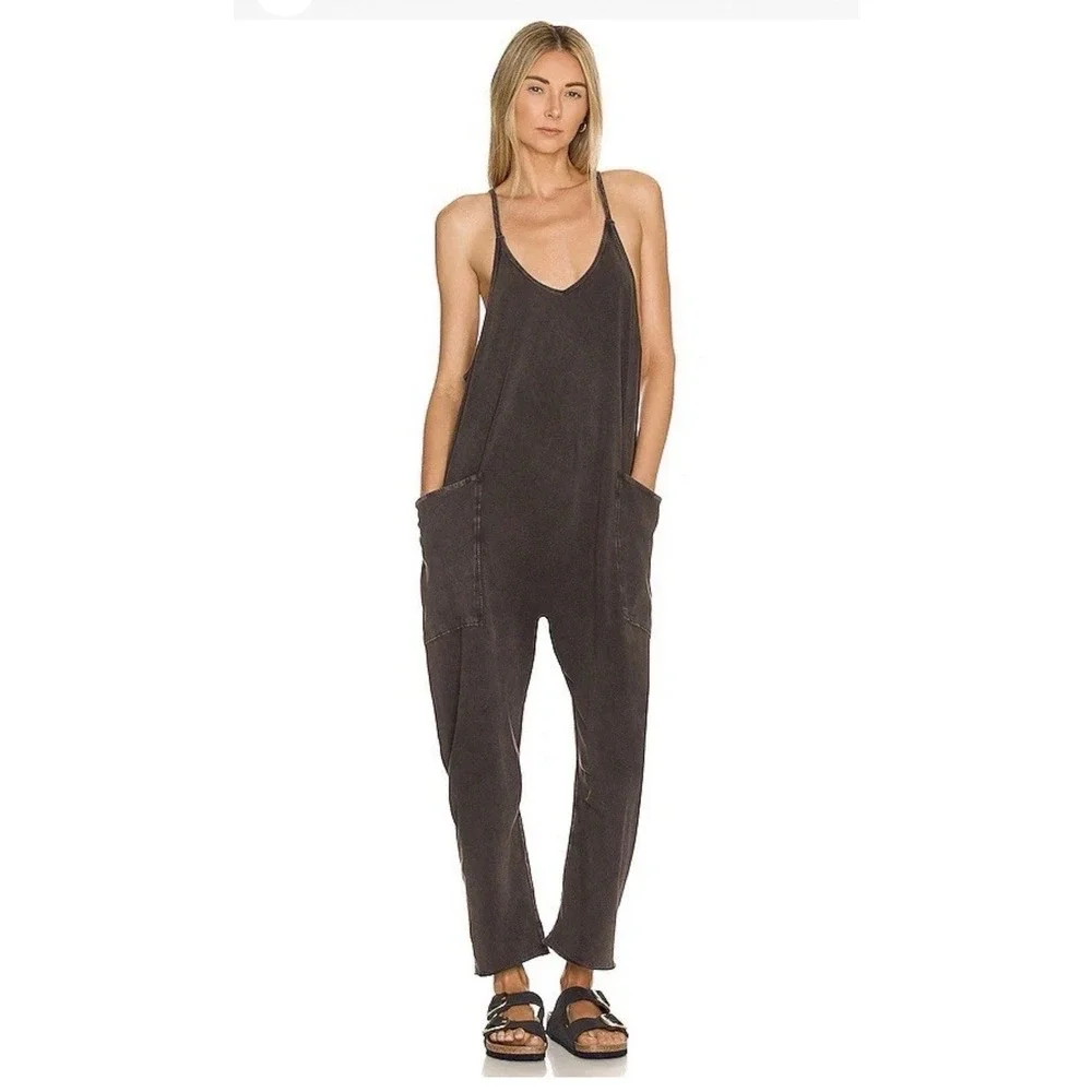 Free People FP Movement Hot Shot Romper Jumpsuit Womens M Gray Athleisure Lounge